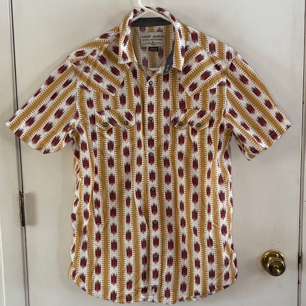 Cody James gold red navy southwest striped short sleeve western shirt Size M